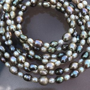 68” Genuine Peacock Greens Designer Pearl Necklace
